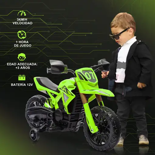 Moto Eléctrica para Niños de +3 Años Carga 30 kg Verde AIYAPLAY