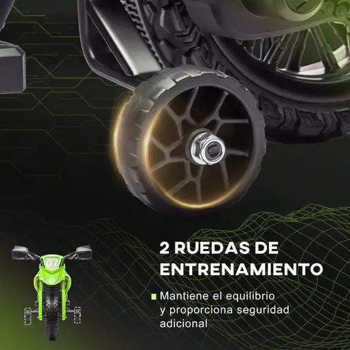 Moto Eléctrica para Niños de +3 Años Carga 30 kg Verde AIYAPLAY