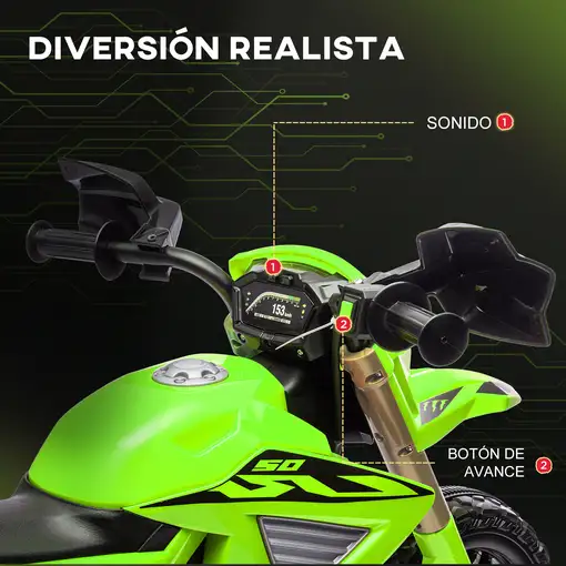 Moto Eléctrica para Niños de +3 Años Carga 30 kg Verde AIYAPLAY