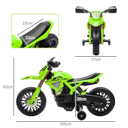 Moto Eléctrica para Niños de +3 Años Carga 30 kg Verde AIYAPLAY