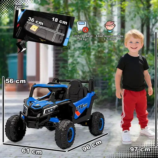 Coche Eléctrico para Niños 12V con 2 Motores Control Remoto Azul AIYAPLAY