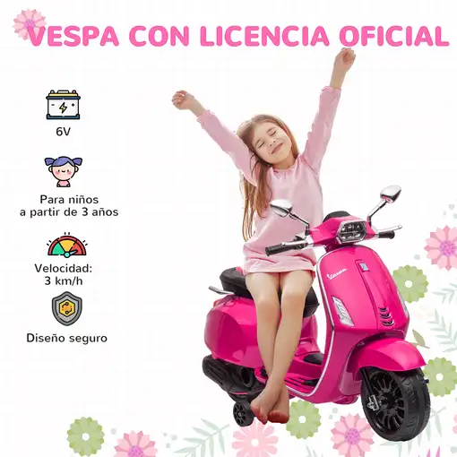 Moto Eléctrica para Niños de +3 Años con Licencia Vespa Rosa AIYAPLAY