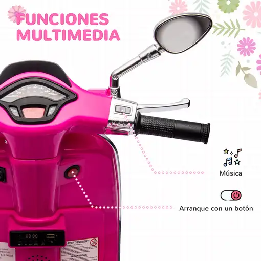 Moto Eléctrica para Niños de +3 Años con Licencia Vespa Rosa AIYAPLAY