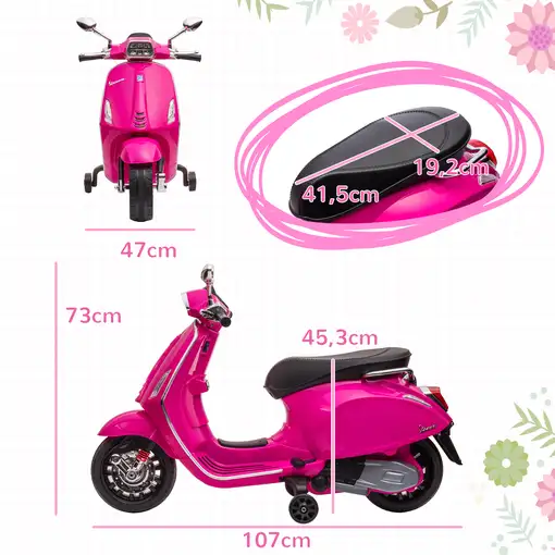 Moto Eléctrica para Niños de +3 Años con Licencia Vespa Rosa AIYAPLAY