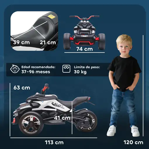 Quad Eléctrico para Niños con Doble Motor 12V Luces y Sonido Infantil AIYAPLAY