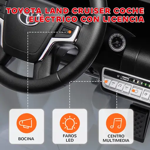 Coche Eléctrico para Niños de +3 Años Toyota LAND CRUISER Gris AIYAPLAY