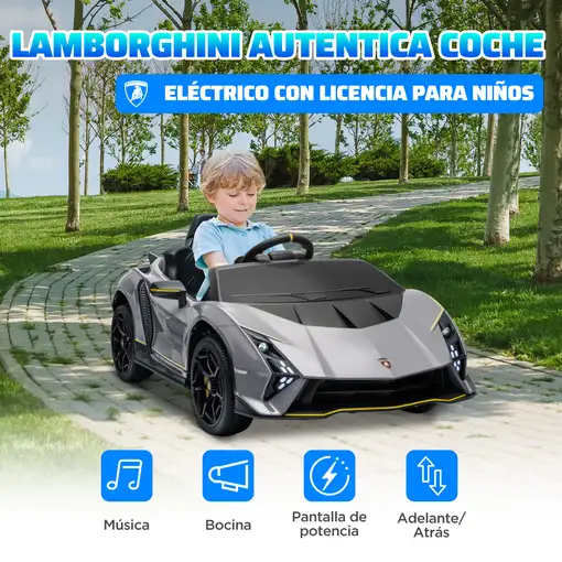 Coche Eléctrico para Niños de +3 Años Lamborghini Autentica Gris AIYAPLAY