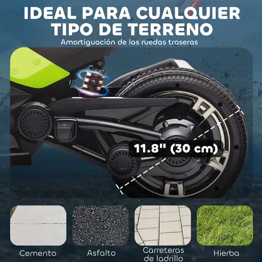 Quad Eléctrico Infantil 12V con 2 Motores Velocidad hasta 5 km/h Verde AIYAPLAY