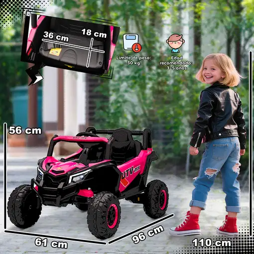 Coche Eléctrico para Niños 12V con 2 Motores Control Remoto Rosa AIYAPLAY