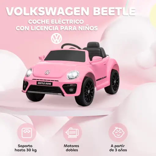 Coche Eléctrico para Niños de +3 Años Volkswagen Beetle Rosa AIYAPLAY