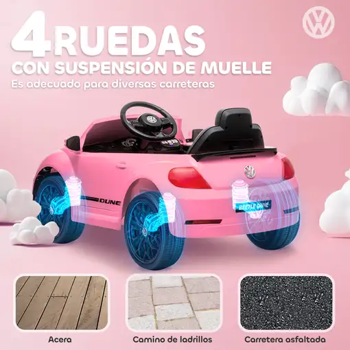 Coche Eléctrico para Niños de +3 Años Volkswagen Beetle Rosa AIYAPLAY