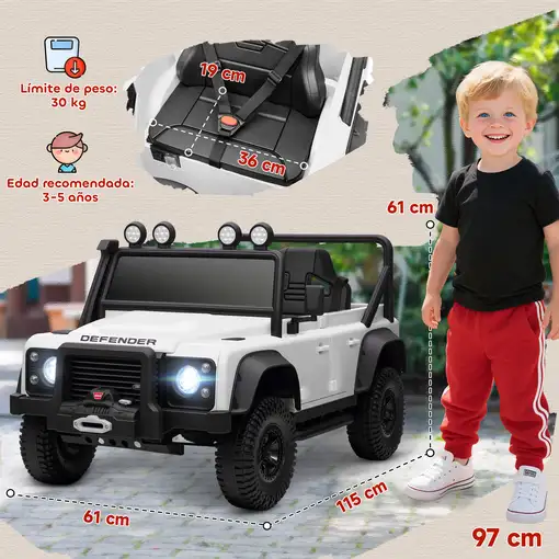 Coche Eléctrico para Niños con Licencia Land Rover 12V Blanco AIYAPLAY