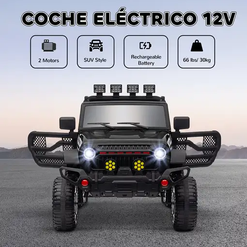 Coche Eléctrico para Niños de +3 Años con Batería 12V Negro AIYAPLAY