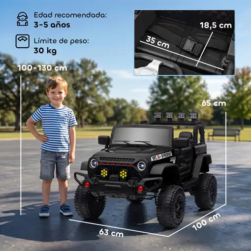 Coche Eléctrico para Niños de +3 Años con Batería 12V Negro AIYAPLAY