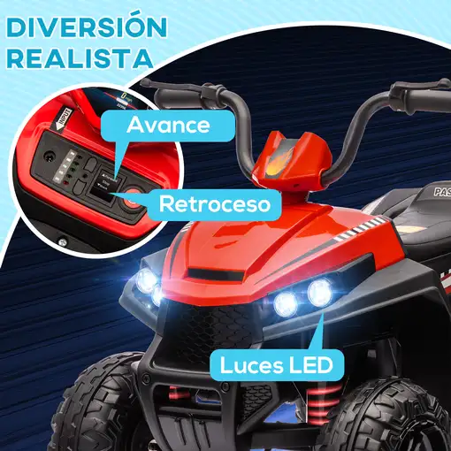 Quad Eléctrico para Niños de +3 Años con Batería 12V Rojo AIYAPLAY