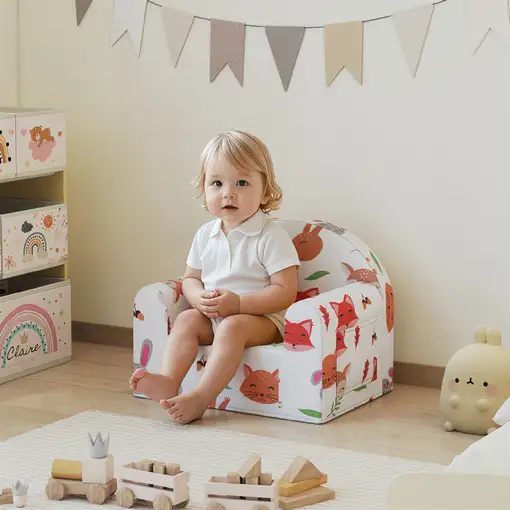 Sillón Infantil con Estampado de Zorros Funda Extraíble y Lavable Gris AIYAPLAY