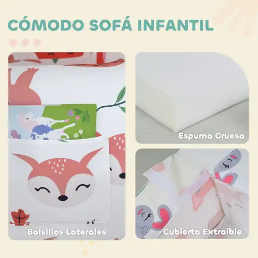 Sillón Infantil con Estampado de Zorros Funda Extraíble y Lavable Gris AIYAPLAY