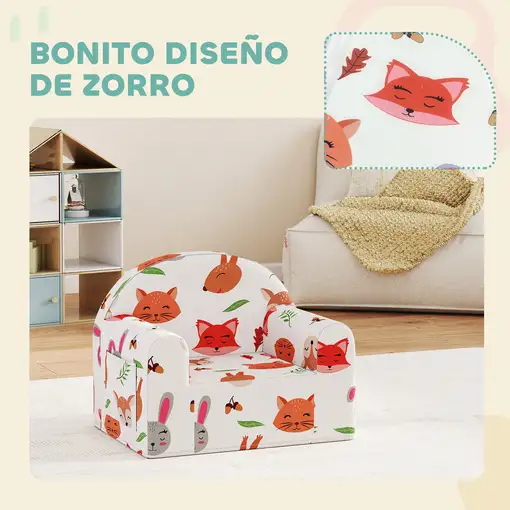 Sillón Infantil con Estampado de Zorros Funda Extraíble y Lavable Gris AIYAPLAY
