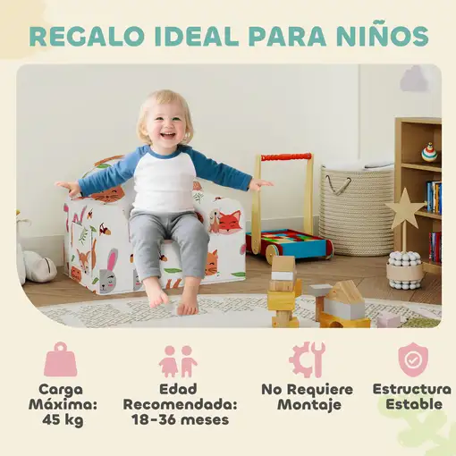 Sillón Infantil con Estampado de Zorros Funda Extraíble y Lavable Gris AIYAPLAY