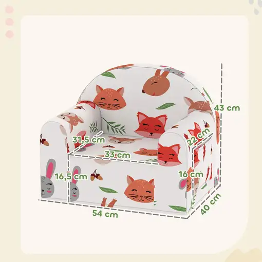 Sillón Infantil con Estampado de Zorros Funda Extraíble y Lavable Gris AIYAPLAY