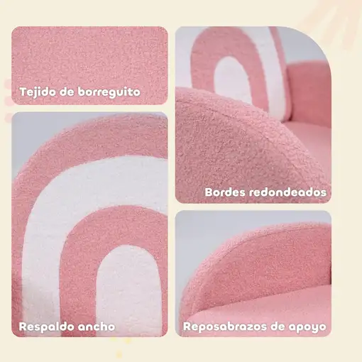 Sillón Infantil con Respaldo en Forma de Arcoíris Carga 45 kg Rosa AIYAPLAY