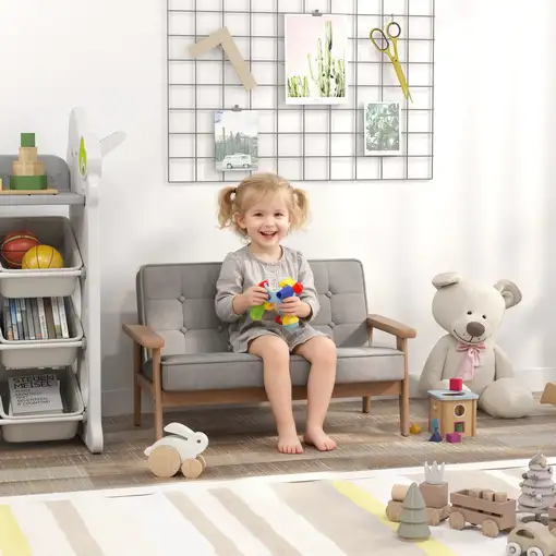 Sofá para Niños de 2 Plazas Sillón Infantil de Felpa Suave Gris AIYAPLAY