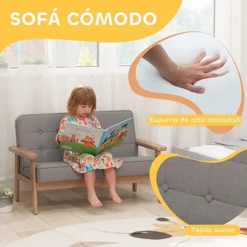 Sofá para Niños de 2 Plazas Sillón Infantil de Felpa Suave Gris AIYAPLAY