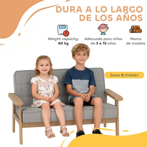 Sofá para Niños de 2 Plazas Sillón Infantil de Felpa Suave Gris AIYAPLAY