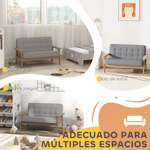 Sofá para Niños de 2 Plazas Sillón Infantil de Felpa Suave Gris AIYAPLAY
