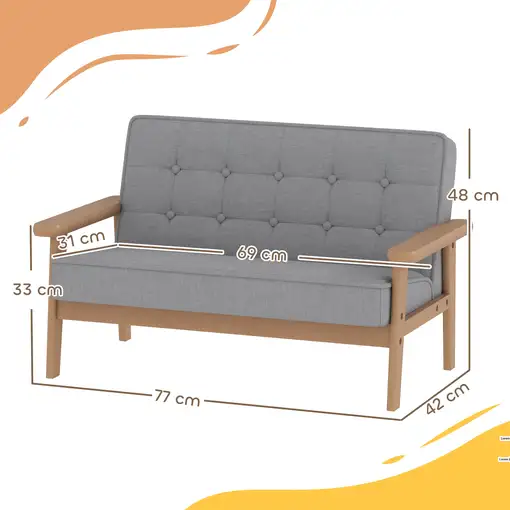Sofá para Niños de 2 Plazas Sillón Infantil de Felpa Suave Gris AIYAPLAY