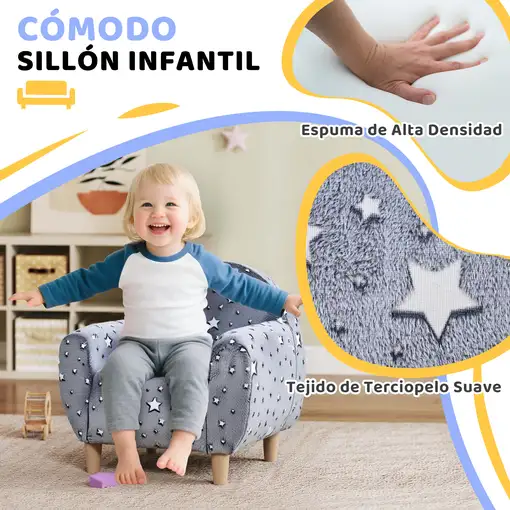 Sillón Infantil Diseño de Estrellas que Brillan en la Oscuridad Gris AIYAPLAY