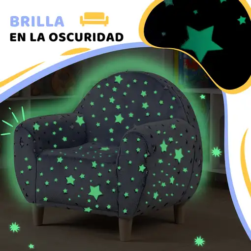 Sillón Infantil Diseño de Estrellas que Brillan en la Oscuridad Gris AIYAPLAY