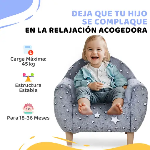 Sillón Infantil Diseño de Estrellas que Brillan en la Oscuridad Gris AIYAPLAY