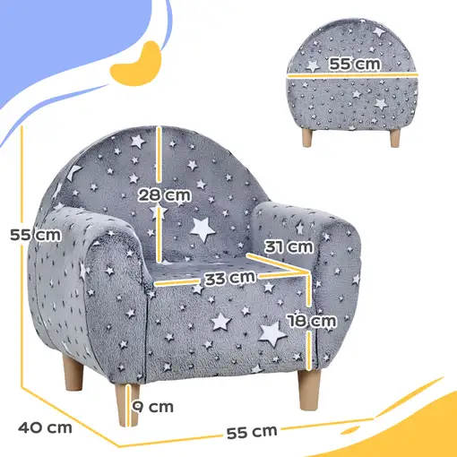 Sillón Infantil Diseño de Estrellas que Brillan en la Oscuridad Gris AIYAPLAY