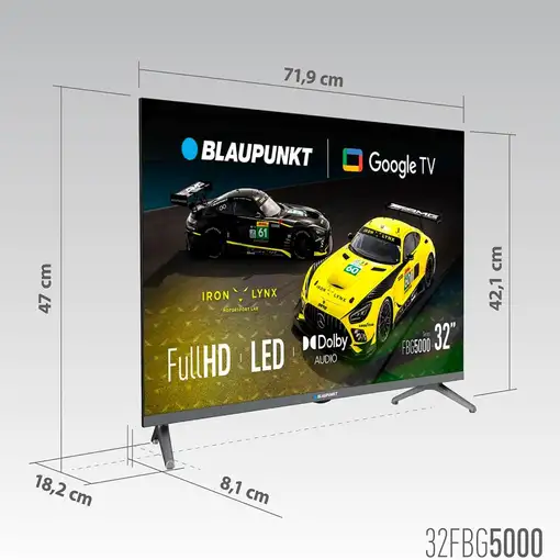 TV Led 32" Full HD, Smart, Google TV, Wifi, Asistente voz, 32FBG5000S BLAUPUNKT