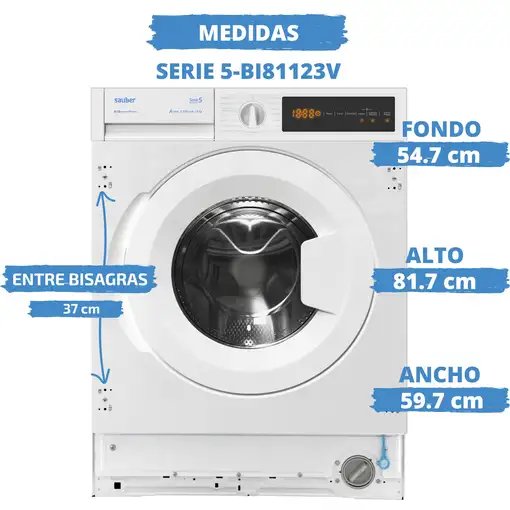 Lavadora integrable SAUBER serie 5-bi81123 v 8 kg a 1200 rpm
