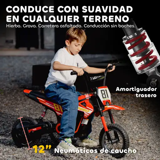 Moto Eléctrica para Niños 24V Motor 250W Velocidad de 6-16km/h Rojo AIYAPLAY