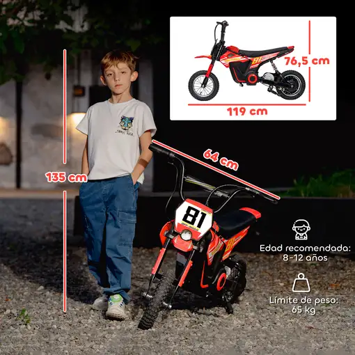 Moto Eléctrica para Niños 24V Motor 250W Velocidad de 6-16km/h Rojo AIYAPLAY