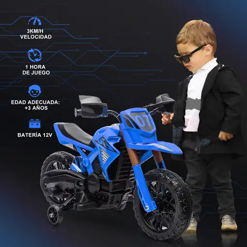Moto Eléctrica para Niños de +3 Años Carga 30 kg Azul AIYAPLAY