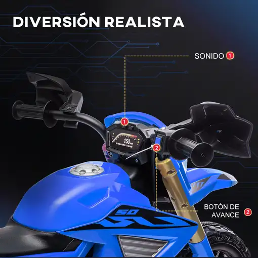 Moto Eléctrica para Niños de +3 Años Carga 30 kg Azul AIYAPLAY