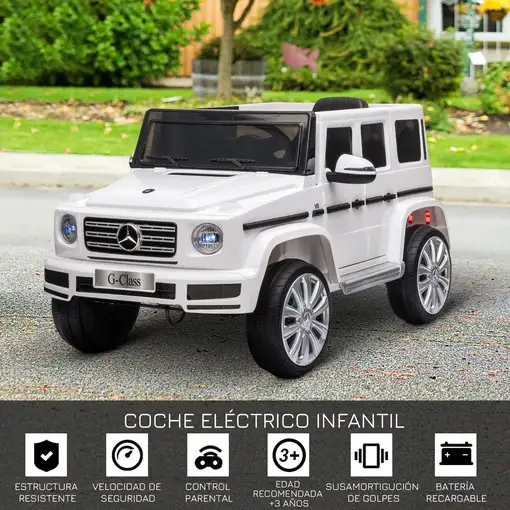 Coche Eléctrico para Niños de +3 Años BENZ G500 Carga 30 kg Blanco HOMCOM
