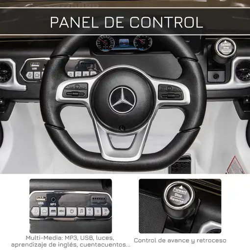 Coche Eléctrico para Niños de +3 Años BENZ G500 Carga 30 kg Blanco HOMCOM