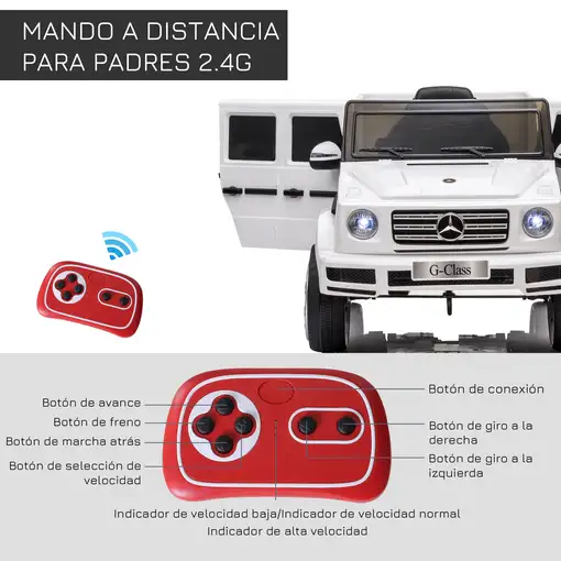 Coche Eléctrico para Niños de +3 Años BENZ G500 Carga 30 kg Blanco HOMCOM