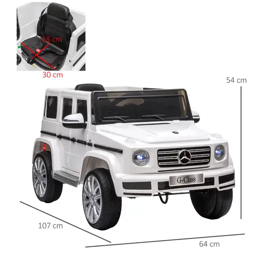 Coche Eléctrico para Niños de +3 Años BENZ G500 Carga 30 kg Blanco HOMCOM