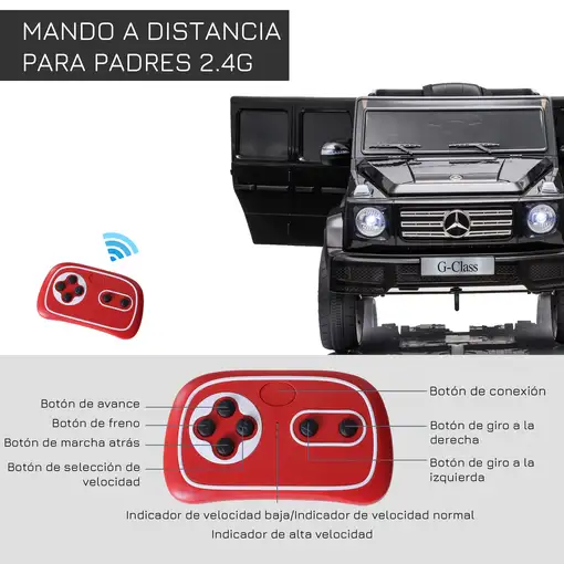 Coche Eléctrico para Niños de +3 Años BENZ G500 Carga 30 kg Negro HOMCOM