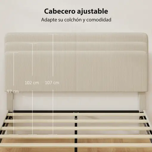 Somier 160x200 cm con Cabecero Ajustable Gris Claro HOMCOM