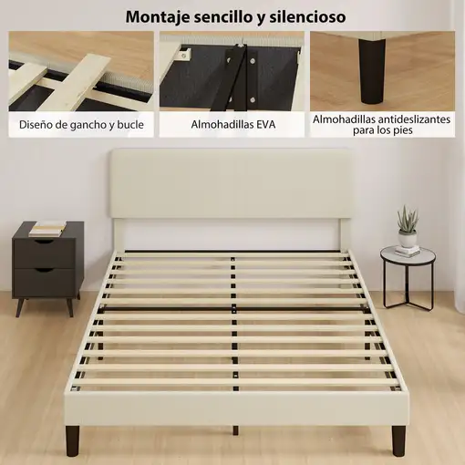 Somier 160x200 cm con Cabecero Ajustable Gris Claro HOMCOM