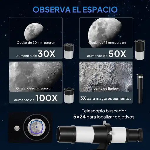 Telescopio Refractor Astronómico para Adultos Principiantes con Trípode Outsunny
