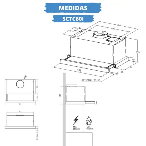 Campana telescopica SAUBER SCTC60I ancho 60 cm inox