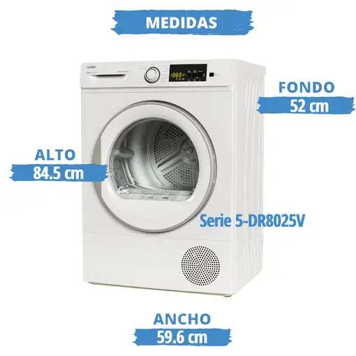 Secadora con bomba de calor SAUBER SERIE 5-DR8025V 8 kg e blanco